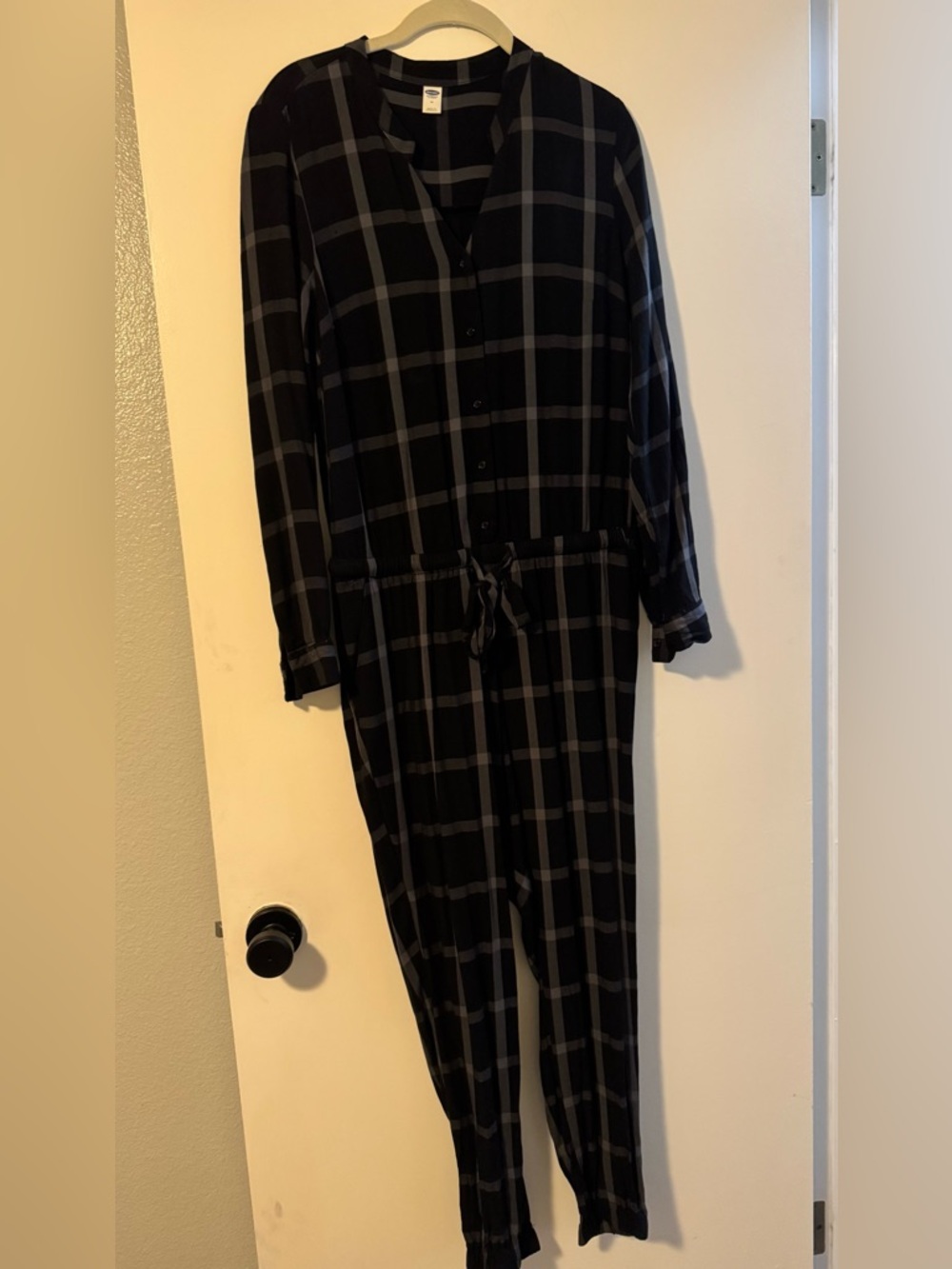 Old Navy Black and Gray Plaid Jumpsuit